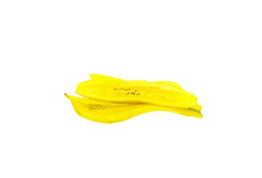 Beyaz arka planda muz cipsi. Lezzetli kızarmış muz dilimleri