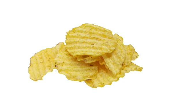 Batatas Fritas Crocantes Isoladas Fundo Branco Saborosas Fatias Batata Frita — Fotografia de Stock