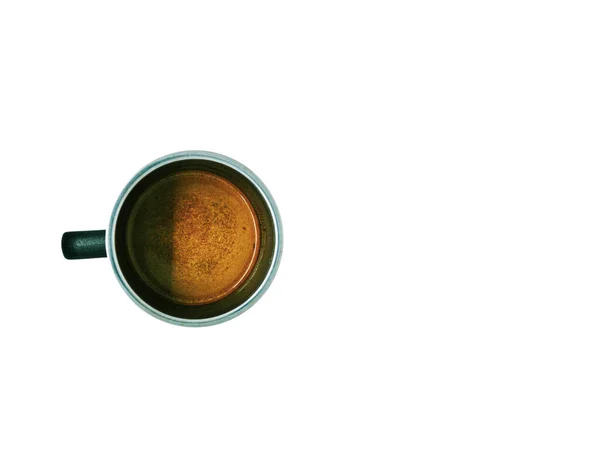 Чорна Кава Металевому Склі Чорні Кавові Відходи Вранці Ізольовані Білому — стокове фото