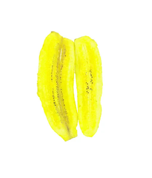 Deux Chips Banane Sur Fond Blanc Tranches Bananes Frites Savoureuses — Photo