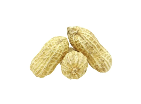 白い背景に隔離された食感の3つのピーナッツ 密室での軽食のための乾燥ピーナッツ — ストック写真