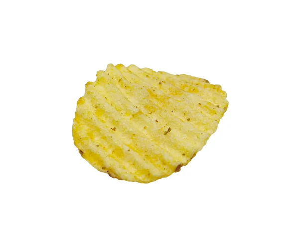 Ein Knuspriger Kartoffelchips Isoliert Auf Weißem Hintergrund Leckere Frittierte Kartoffelscheiben — Stockfoto