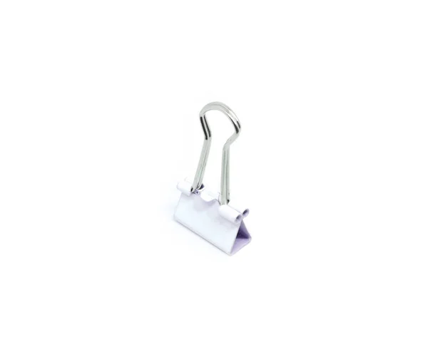 Single White Binder Clip Isolated White Background Clerical Clip Paper — Stock Photo, Image