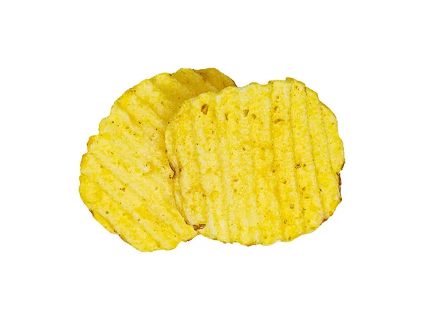 Two Crispy Potato Chips Isolated White Background Tasty Fried Potato — Stock Photo, Image