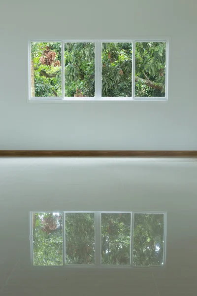 Empty room with glass window sliding