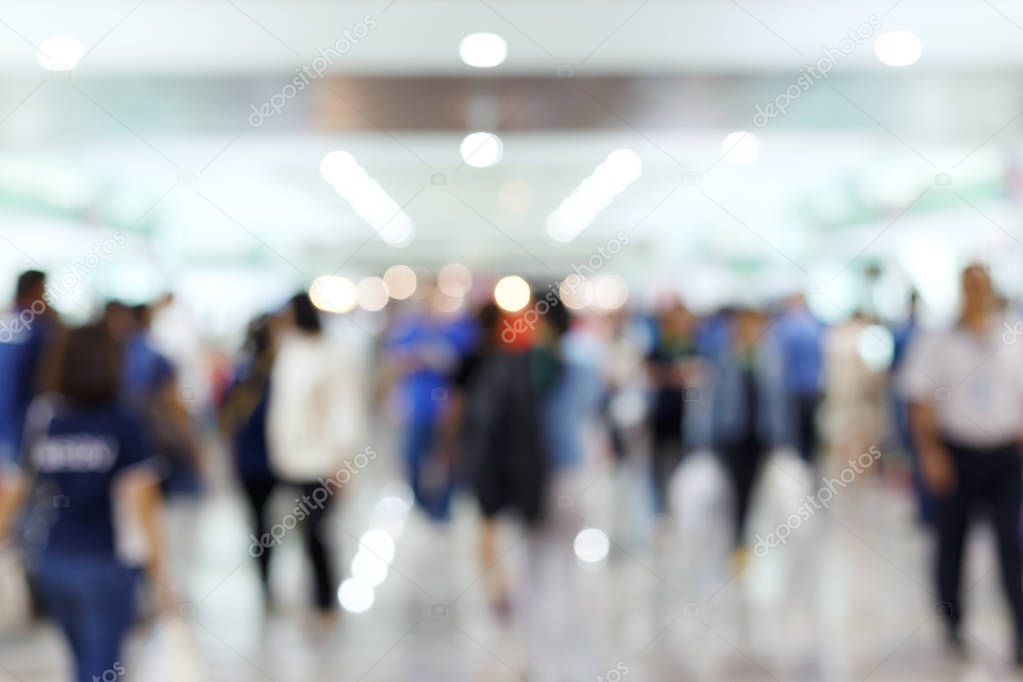crowd people traveler in airport terminal, image blur