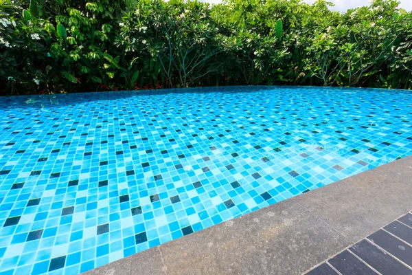 Piscine bleue autour avec jardin naturel verdoyant — Photo