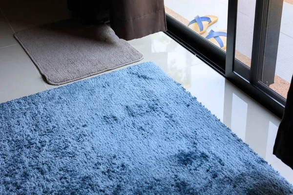 Blauw tapijt zachtheid textuur decoratie vloer interieur modern — Stockfoto