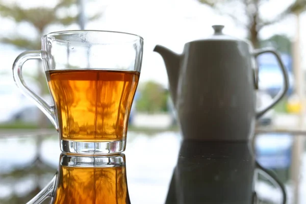 hot tea healthy drink put on table in the morning time