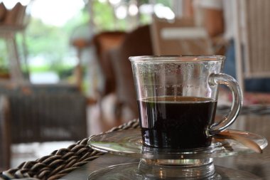 hot black coffee drink in cafe