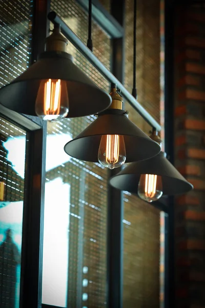 Vintage light lamp interior in cafe — Stock Photo, Image