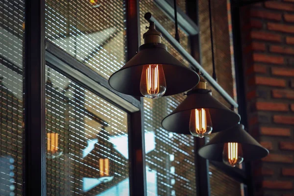 Vintage light lamp interior in cafe — Stock Photo, Image