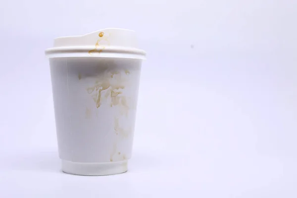 Dirty brown stain on take away cup for hot coffee drink, paper m — Stock Photo, Image