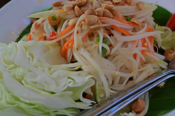 Thailändsk mat, kryddig papayasallad — Stockfoto