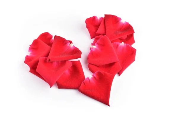 Czerwone złamane serce kwiatu płatka róży odizolowane na białym tle, abstrakcyjny symbol złamane serce problemu miłości — Zdjęcie stockowe