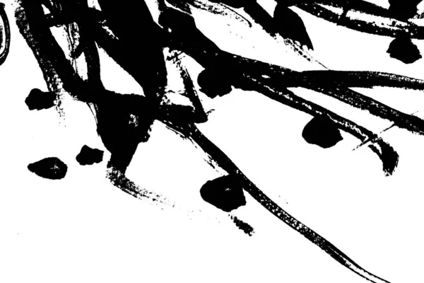 Abstrakte schwarze Pinselstrich Silhouette von Aquarell Zeichnung Farbe Textur auf weißem Hintergrund — Stockfoto