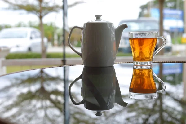 hot tea healthy drink put on table in the morning time