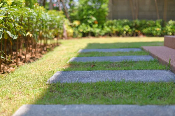 Piazza Passaggio Blocco Pietra Posa Erba Verde Decorato Giardino Cortile — Foto Stock