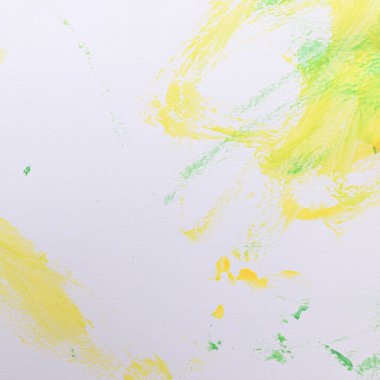 Beyaz kağıt zemin üzerinde soyut resim yeşil ve sarı suluboya boya
