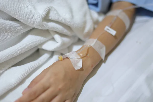 Infusion Intravenös Injektion Patientsjukdom Liggande Sängen — Stockfoto