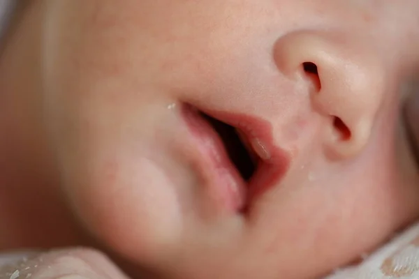 Close Mouth Nose Newborn Baby Softness Sensitive Skin — Stock Photo, Image