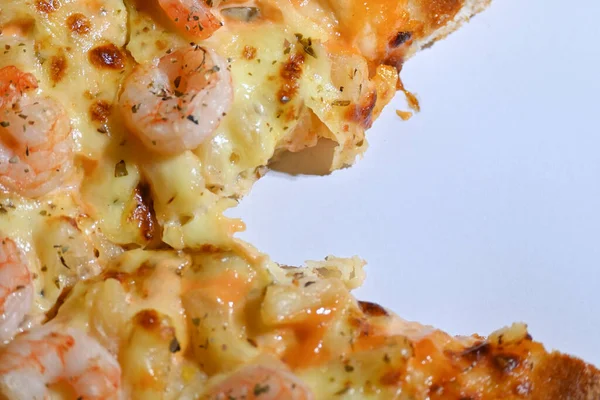 Brânză Italiană Pizza Ananas Creveți Topping Alimente Mare — Fotografie, imagine de stoc