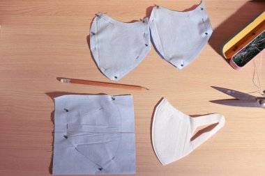 Kumaştan yapılmış yüz koruyucu maske düzeni