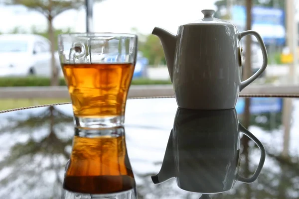 hot tea healthy drink put on table in the morning time