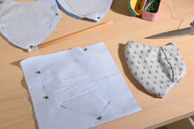 Kumaştan yapılmış yüz koruyucu maske düzeni