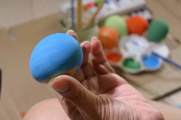 People Painting Easter Egg Custom Pattern Design Watercolor — 图库照片