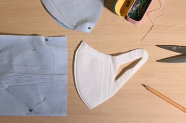 Kumaştan yapılmış yüz koruyucu maske düzeni