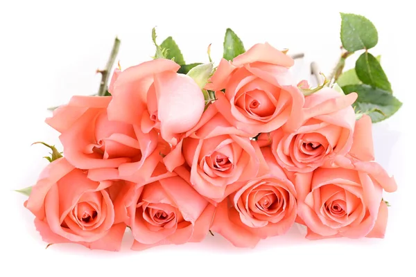 Orange Pfirsich Farbton Der Rose Blumenstrauß Isoliert Auf Weißem Hintergrund — Stockfoto