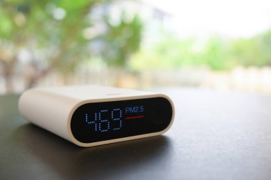 Hava tozu parçacığı pm2.5 sensör ekipmanı, görüntü savaş kirliliği konsepti