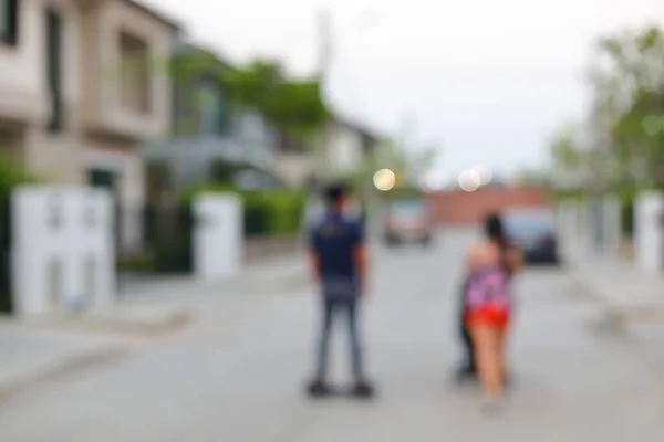 People Walking Street Village House Image Happy Family Concept Blur — Stock Photo, Image