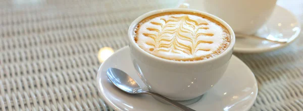 Hot Caramel Macchiato Coffee Drink Put Table Cafe — Stock Photo, Image