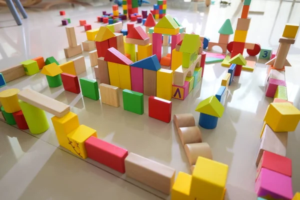 wooden toy block building town for activity of kid play learning development in home