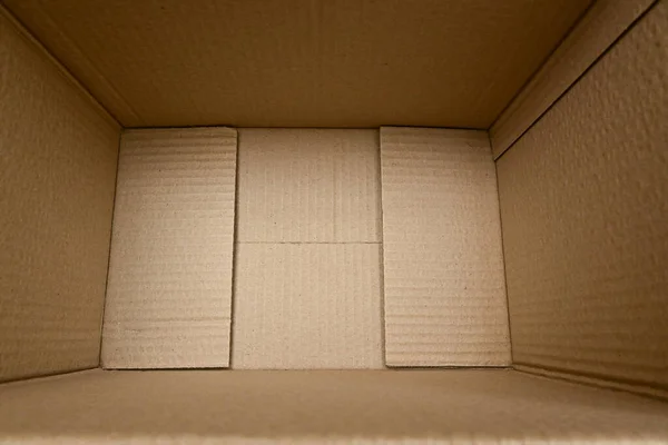 Puste Wewnątrz Brązowe Pudełko Karton Papier Opakowanie Otwarte Opakowanie — Zdjęcie stockowe