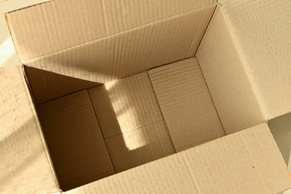 Empty Brown Paper Box Carton Package Open Packing — Stock Photo, Image