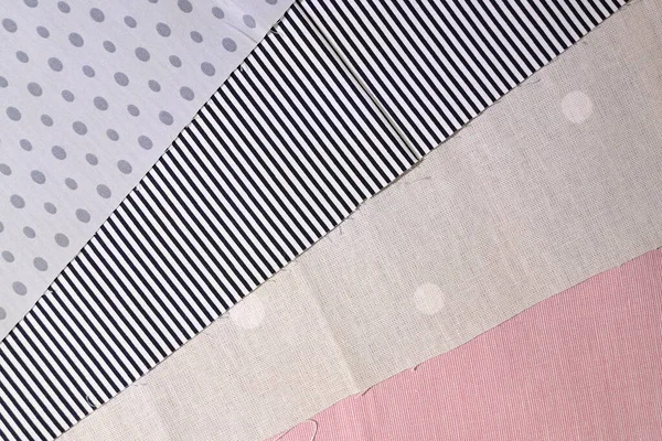 ストライプ柄とドット柄の織物 抽象的な布の質感の背景 — ストック写真