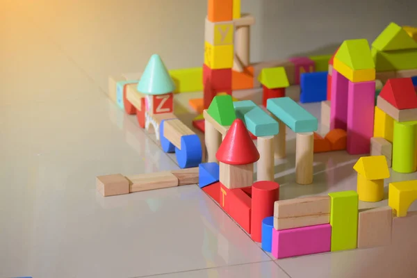 Bloco Brinquedo Madeira Cidade Construção Para Atividade Criança Jogar Desenvolvimento — Fotografia de Stock