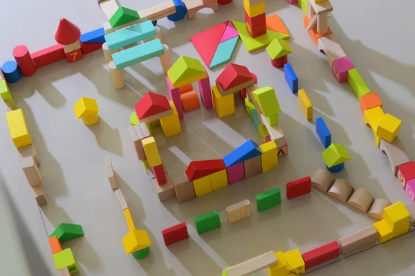 Bloco Brinquedo Madeira Cidade Construção Para Atividade Criança Jogar Desenvolvimento Imagem De Stock