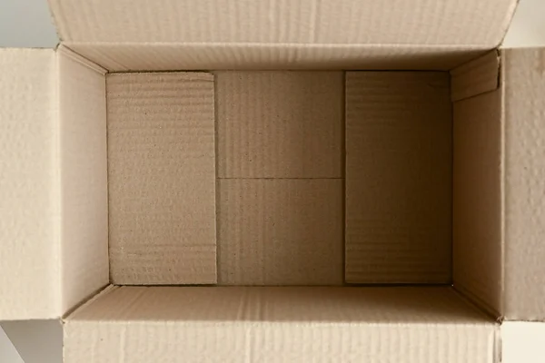 Üres Belül Barna Papír Doboz Karton Csomag Nyitott Csomagolás — Stock Fotó