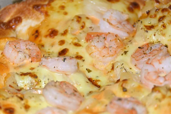 Pizza Italienne Fromage Ananas Crevettes Garniture Fruits Mer — Photo