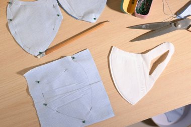 Kumaştan yapılmış yüz koruyucu maske düzeni