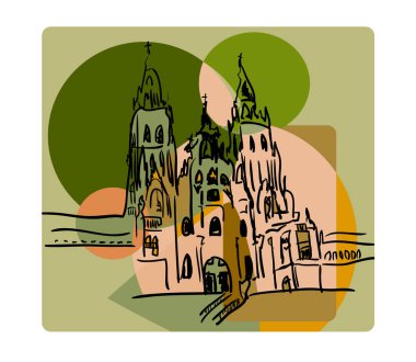 Santiago de Compostela kübizm tarzında bej ve yeşil renklerde