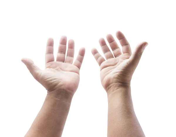 Menselijke Open Lege Handen Met Handpalmen Van Geïsoleerde Witte Achtergrond — Stockfoto