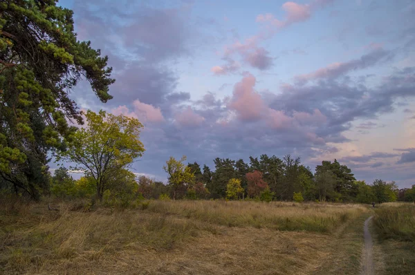 Sonbahar akşam Peyzaj ve bulutlar — Stok fotoğraf