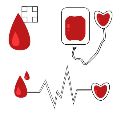 Kan bağışı vektörü belirlendi, kırmızı ve outlin elementler.