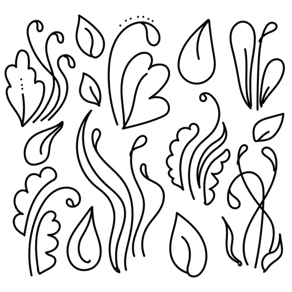 白地にベクトルドードル植物や葉がセットされています 結婚式 テンプレート 招待状とバレンタインデーのコンセプトのためのイラストデザイン — ストックベクタ