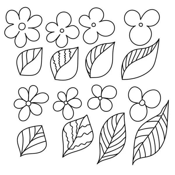 Eléments Vectoriels Simples Pour Design Esquisser Des Fleurs Des Feuilles — Image vectorielle